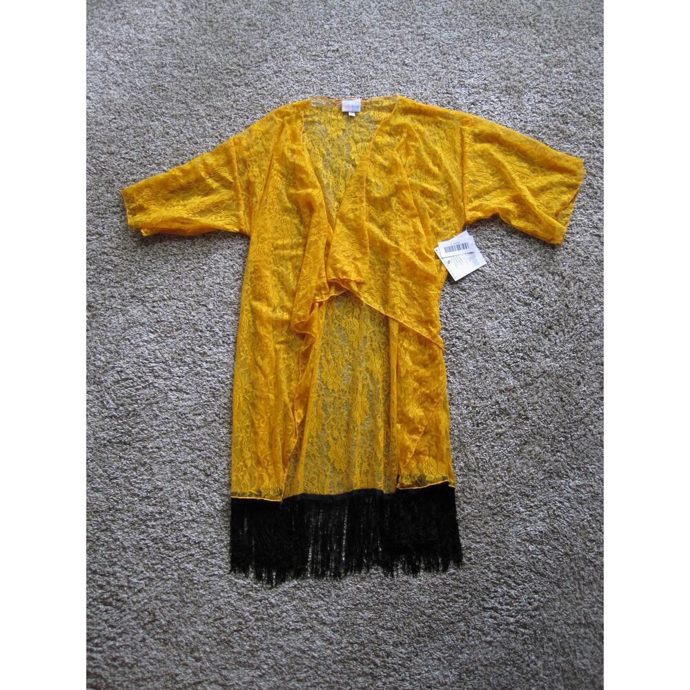 NEW Lularoe Lace Kimono with black Fringe Shrug Airy Orange roses Classy & Sassy